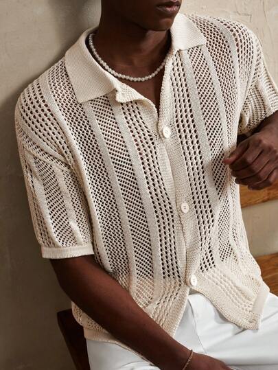 Men's Sweater Solid Color Hollow Buttons