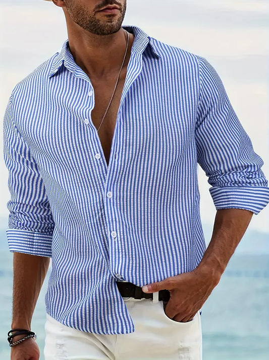 Men's Striped Casual Long Sleeve Shirt