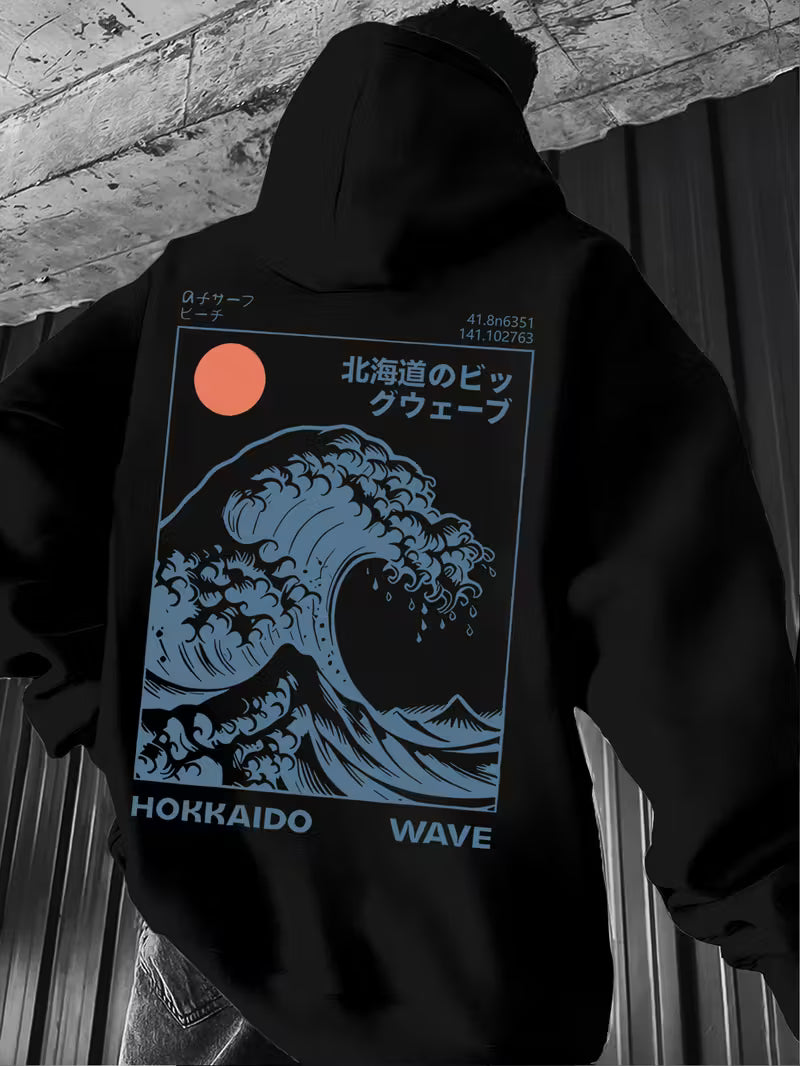 Mens Hoodie Japanese Wave