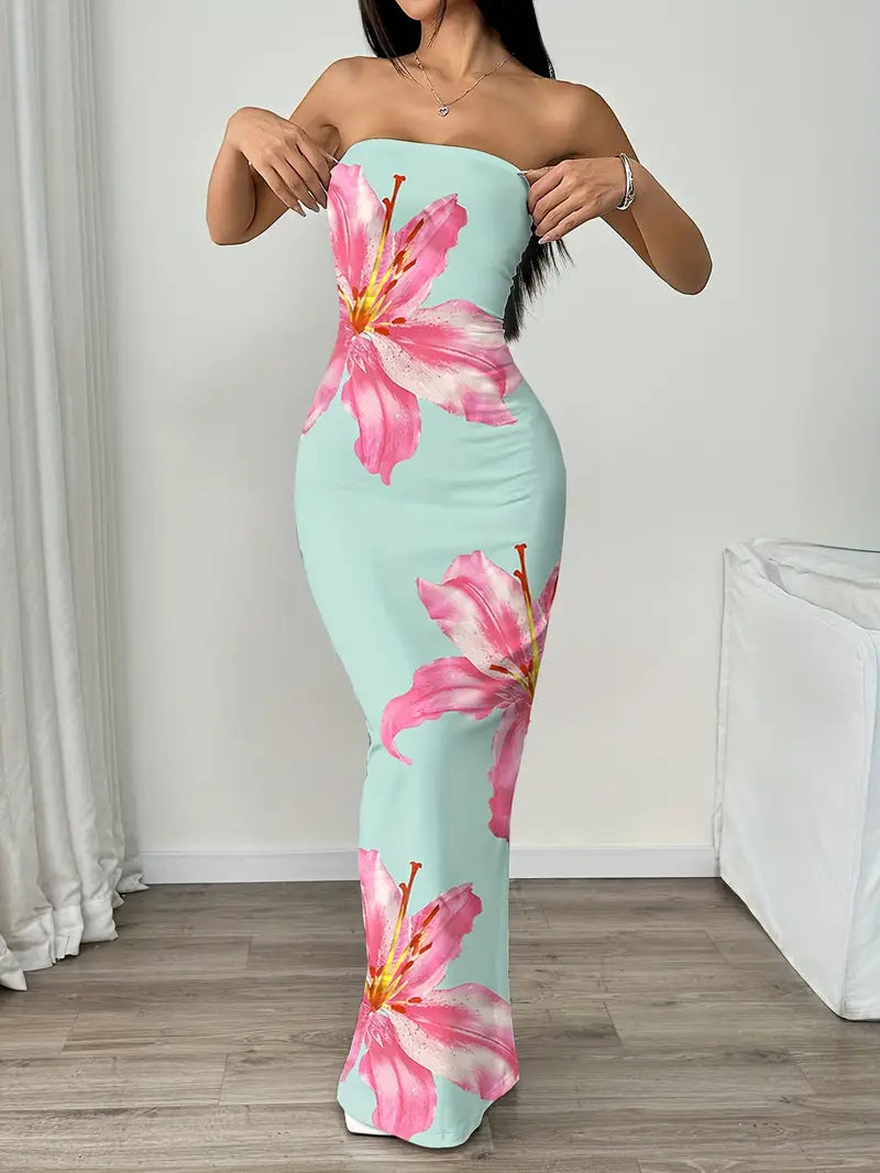 Women's Floral Print Bodycon Maxi Dress