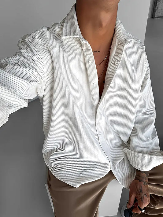 Casual White Long-Sleeve Button-Up Shirt