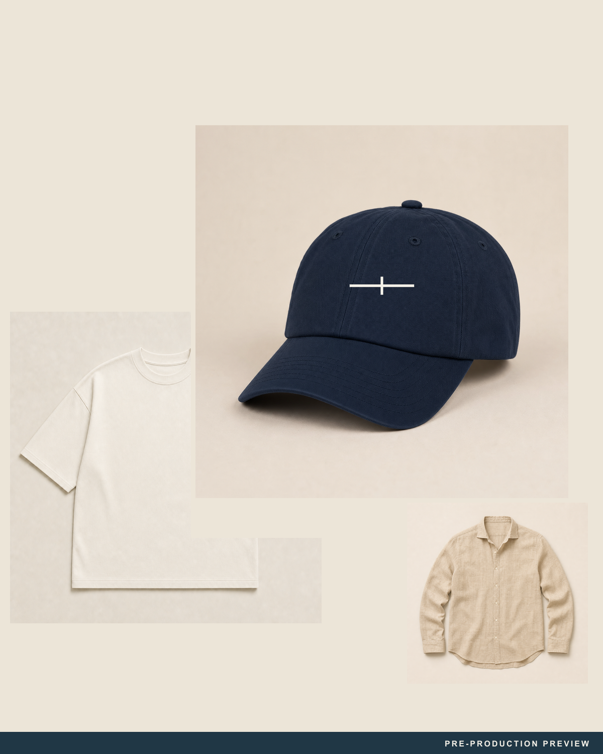 Channel Marker Cap — styled flat-lay — PRE-PRODUCTION PREVIEW [preview-imagery]