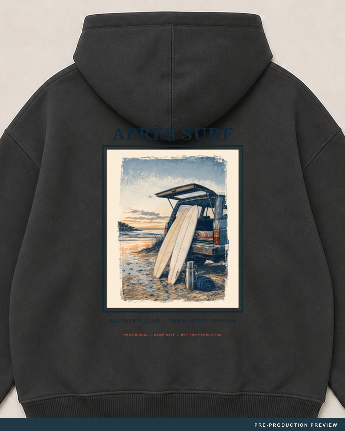 Après Surf Hoodie — decoration close-up — PRE-PRODUCTION PREVIEW [preview-imagery]