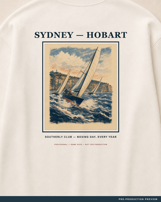 Sydney–Hobart Longsleeve — decoration close-up — PRE-PRODUCTION PREVIEW [preview-imagery]