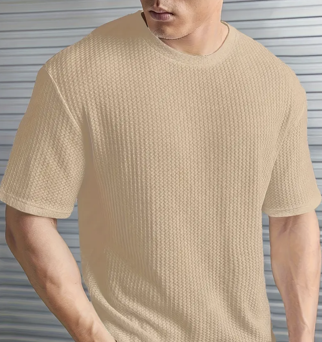 Mens Textured Crew Neck Short Sleeve Tee