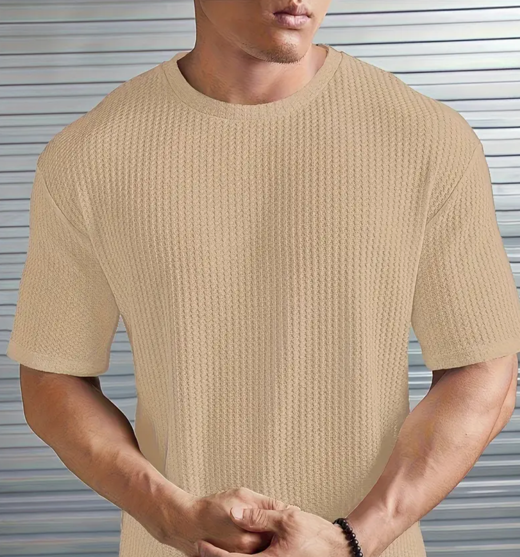 Mens Textured Crew Neck Short Sleeve Tee