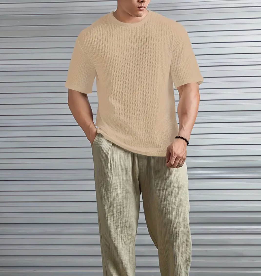 Mens Textured Crew Neck Short Sleeve Tee