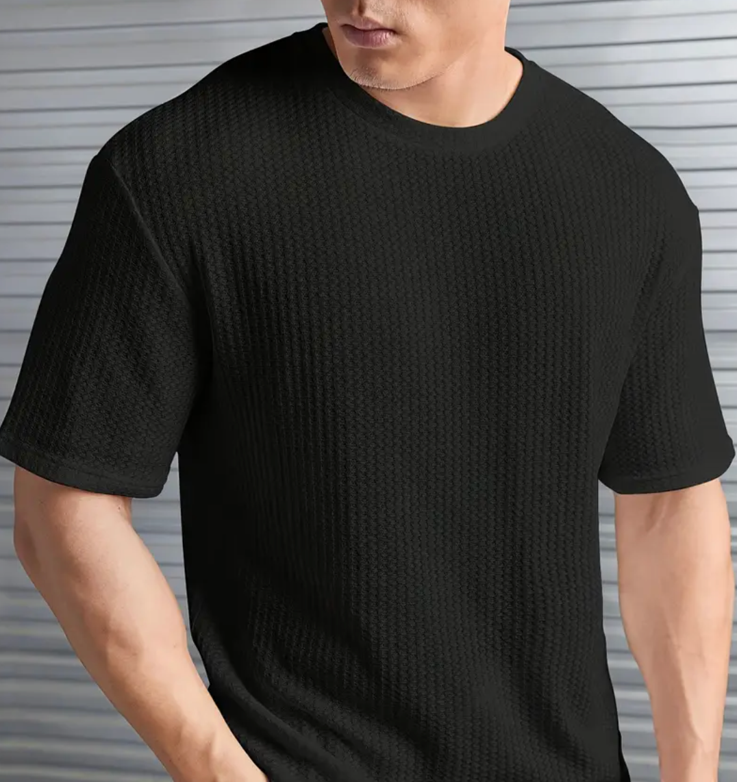 Mens Textured Crew Neck Short Sleeve Tee