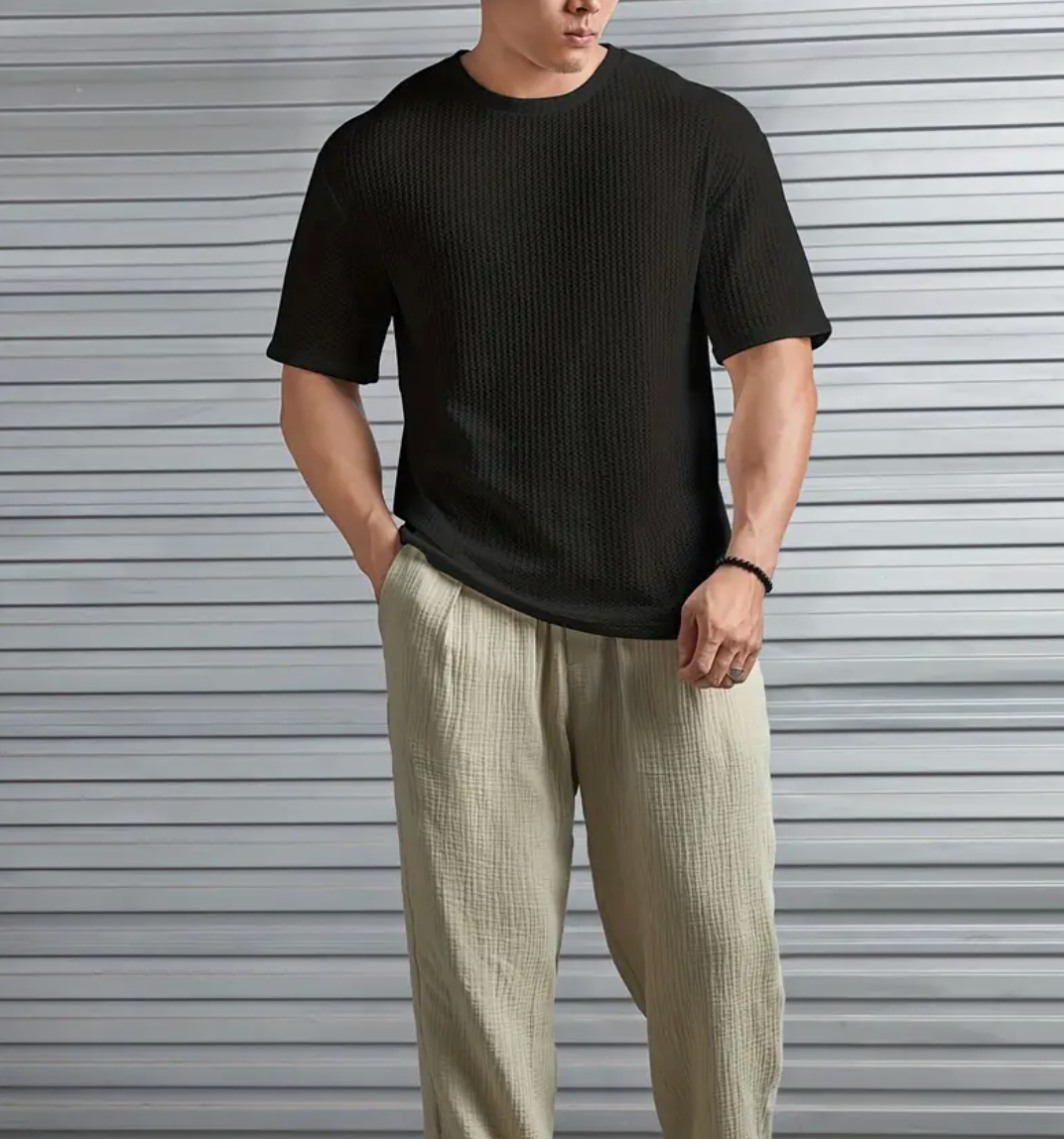 Mens Textured Crew Neck Short Sleeve Tee