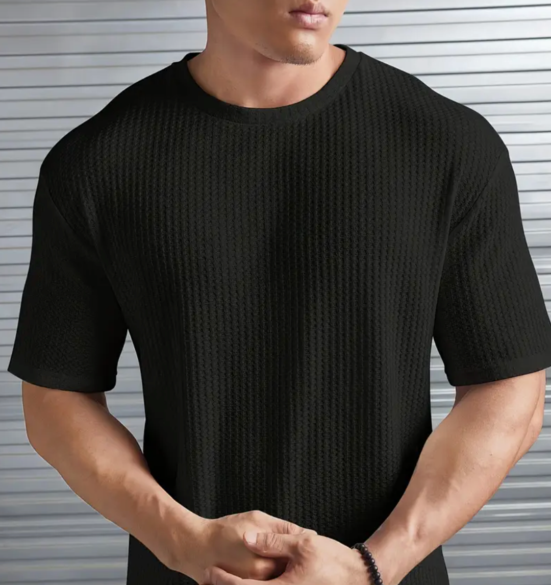 Mens Textured Crew Neck Short Sleeve Tee