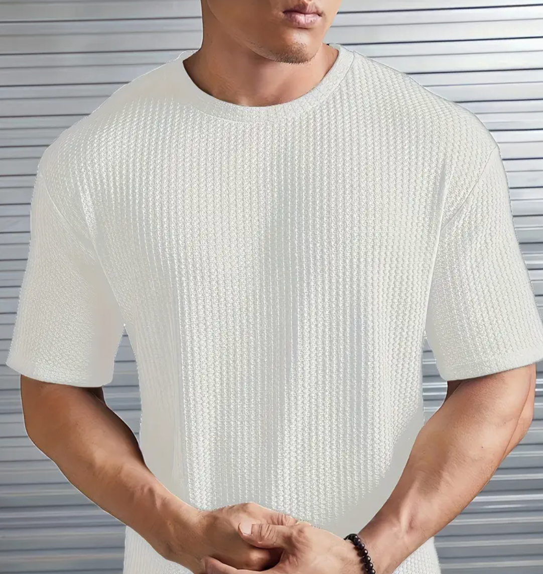 Mens Textured Crew Neck Short Sleeve Tee