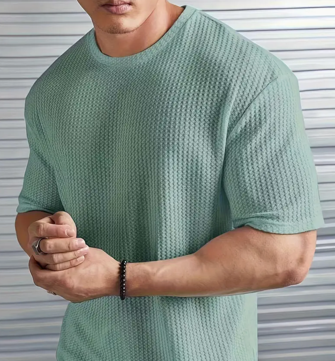 Mens Textured Crew Neck Short Sleeve Tee