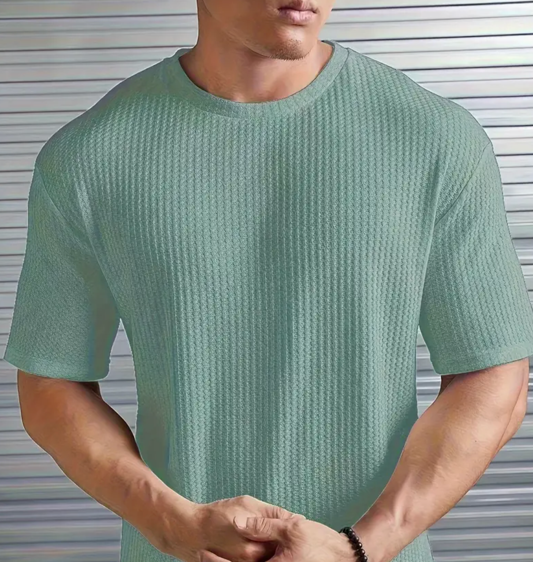 Mens Textured Crew Neck Short Sleeve Tee