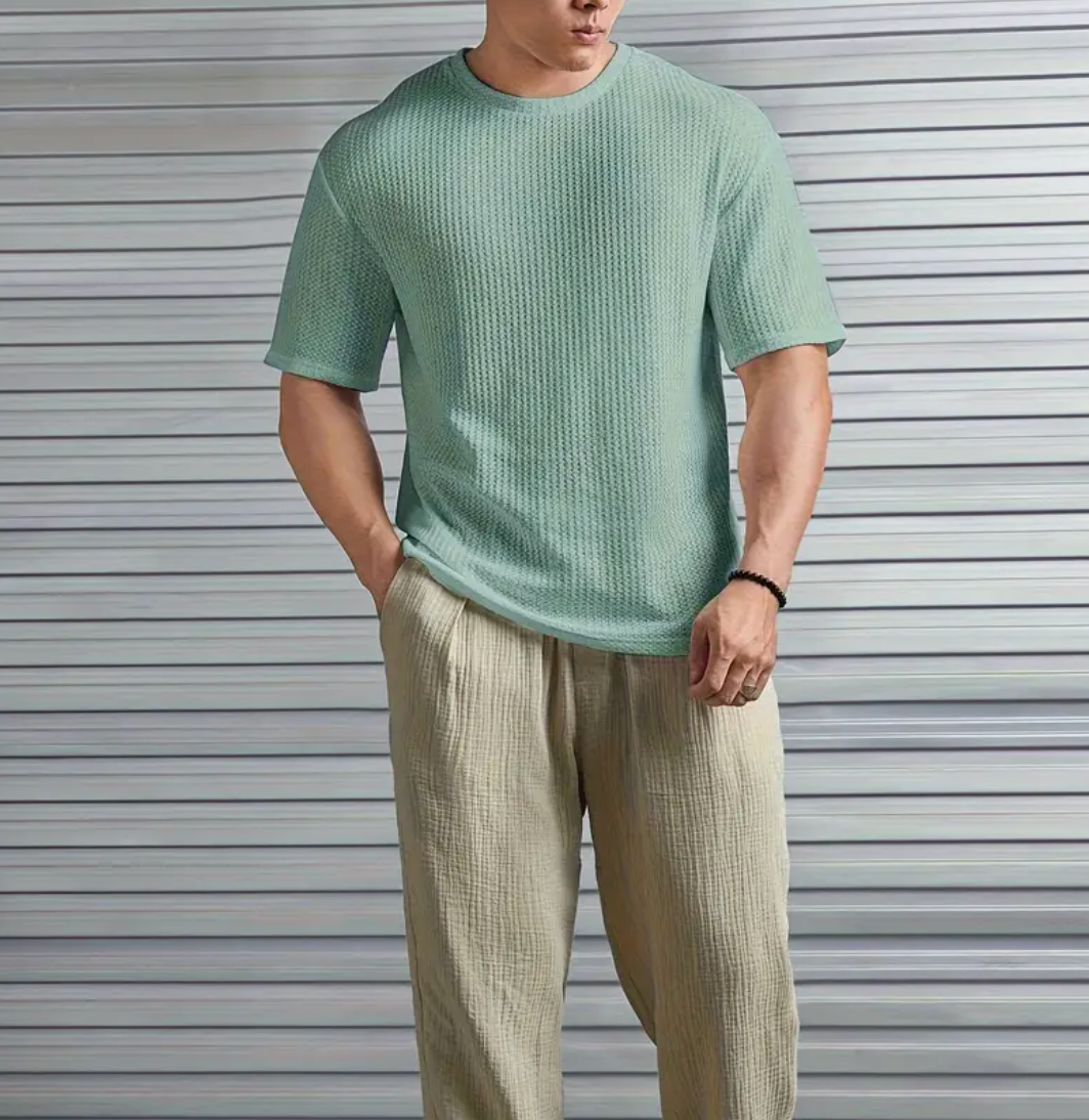 Mens Textured Crew Neck Short Sleeve Tee