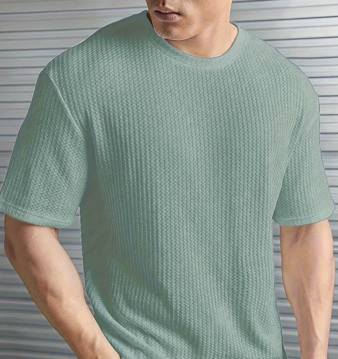 Mens Textured Crew Neck Short Sleeve Tee