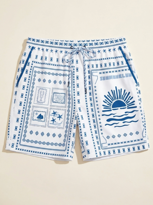 Blue & White Casual Shorts