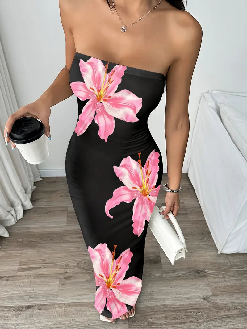 Women's Floral Print Bodycon Maxi Dress